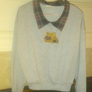 ROMWE TEDDY BEAR PLAID COLLAR GRAY OVERSIZED SWEATSHIRT